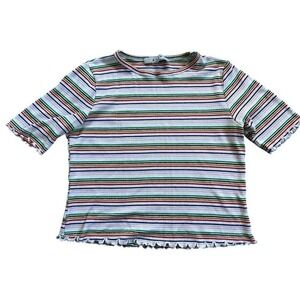 Gaze Womens Striped Ribbed Lettuce Hem Tee Top Size M